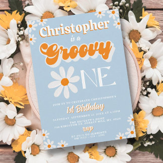 Retro Groovy One Boys 1. Geburtstag Einladung