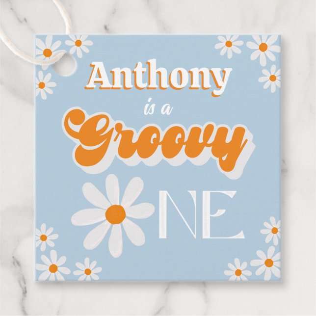 Retro Groovy One Boys 1. Geburtstag Geschenkanhänger (Vorderseite)