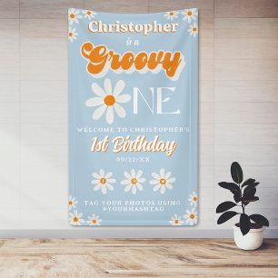 Retro Groovy One Boys 1. Geburtstag Willkommen Banner