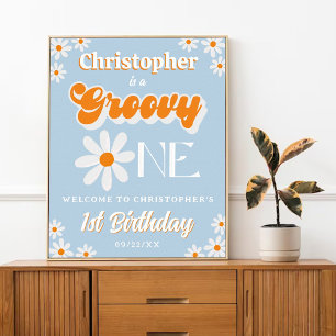 Retro Groovy One Boys 1. Geburtstag Willkommen Poster