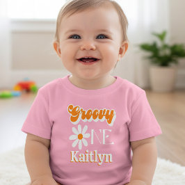 Retro Groovy One Girls 1. Geburtstag Baby T-shirt