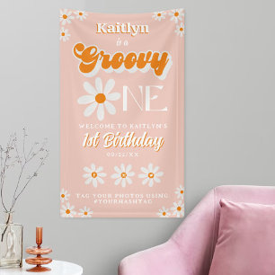 Retro Groovy One Girls 1. Geburtstag Willkommen Banner