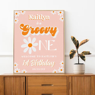 Retro Groovy One Girls 1. Geburtstag Willkommen Poster