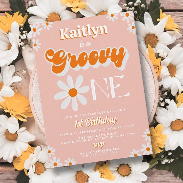 Retro Groovy One Girls 1st Birthday Einladung (Von Creator hochgeladen)