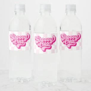 Retro Groovy One Pink and White Karo Wasserflaschenetikett