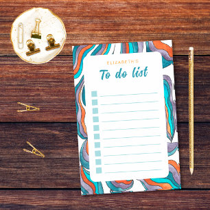 Retro Groovy Orange Blaue To-Do-Liste Checkliste Post-it Klebezettel