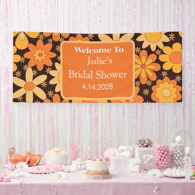Retro Groovy Orange gelbes Brautparty Banner (Party)