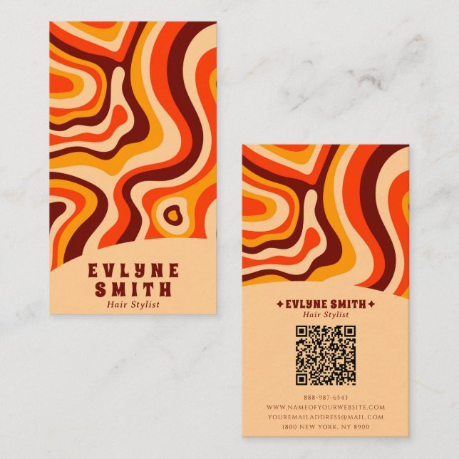 Retro Groovy Orange QR Code 70er Boho Abstrakt Visitenkarte (Vorne/Hinten)