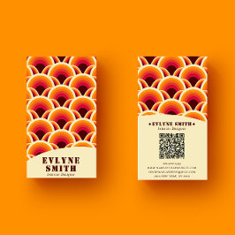 Retro Groovy Orange QR Code 70er Boho Geometric Visitenkarte