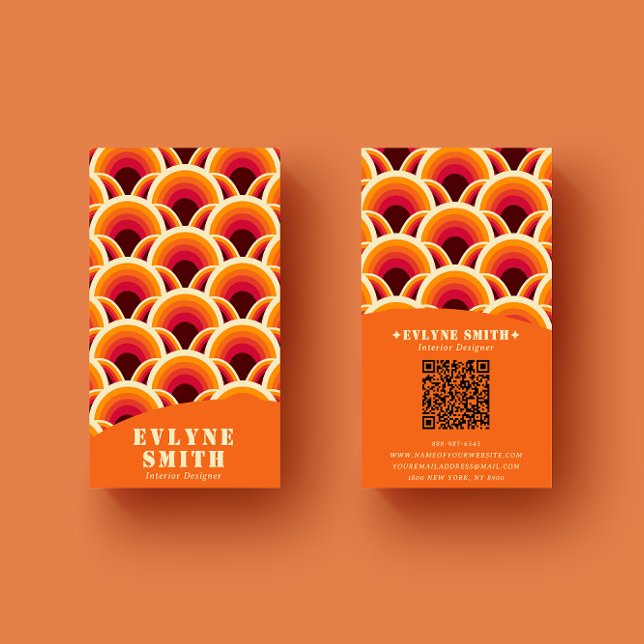 Retro Groovy Orange QR Code 70er Boho Unique Visitenkarte (Von Creator hochgeladen)
