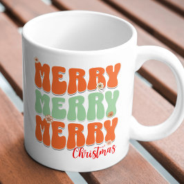 Retro Groovy Orange und Green Merry Christmas Boho Tasse