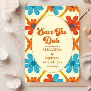 Retro Groovy Orange Wedding Save The Date