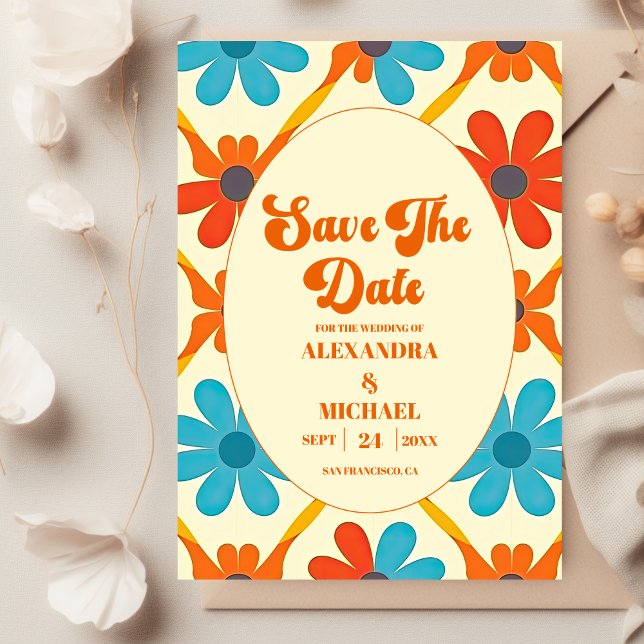 Retro Groovy Orange Wedding Save The Date (Von Creator hochgeladen)