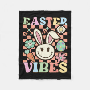 Retro Groovy Oster-Vibes Hase Kariert Lächeln Wo Fleecedecke