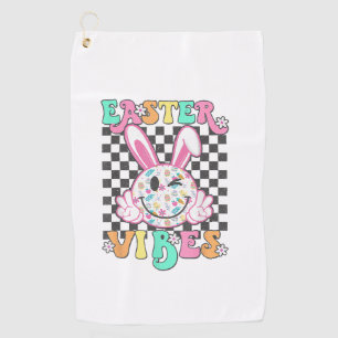 Retro Groovy Oster-Vibes Hase Kariert Lächeln Wo Golfhandtuch