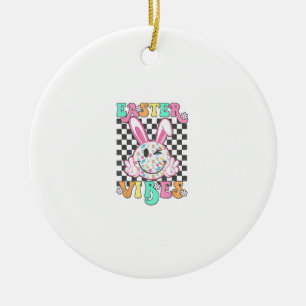 Retro Groovy Oster-Vibes Hase Kariert Lächeln Wo Keramik Ornament