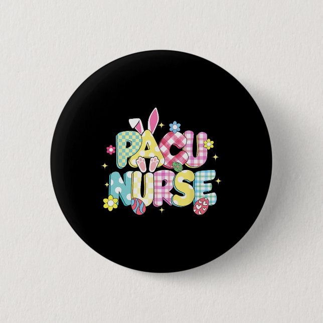 Retro Groovy Pacu Nurse Bunny Ear Funny Easter Gif Button (Vorderseite)