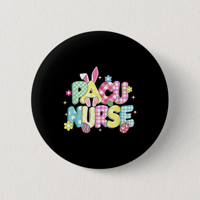 Retro Groovy Pacu Nurse Bunny Ear Funny Easter Gif Button (Vorderseite)