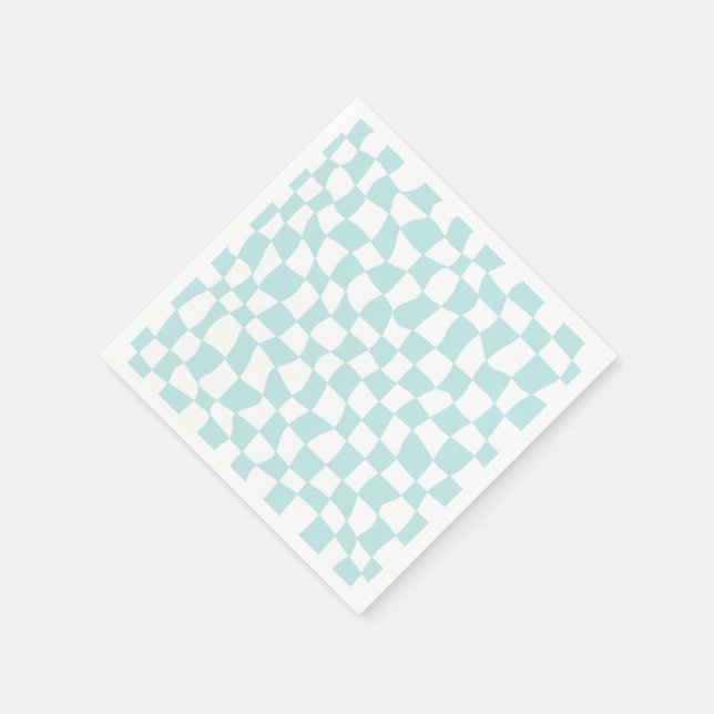 Retro Groovy Pastel Blue White Karos Schachtelt Serviette (Ecke)