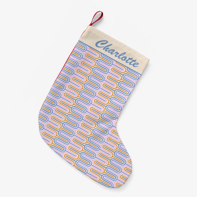 Retro Groovy Pastel Lines Muster Personalisiert Kleiner Weihnachtsstrumpf (Vorderansicht (hängend))