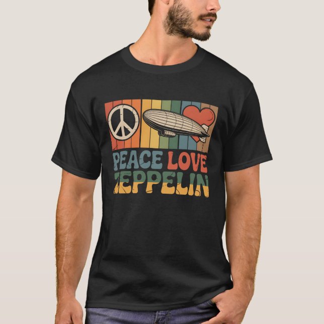 Retro Groovy Peace Liebe Zeppelin 70er Dirigible B T-Shirt (Vorderseite)