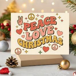 Retro Groovy Peace Love Christmas Feiertagskarte
