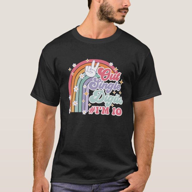 Retro Groovy Peace Out Single Digits I'm 10 Years T-Shirt (Vorderseite)