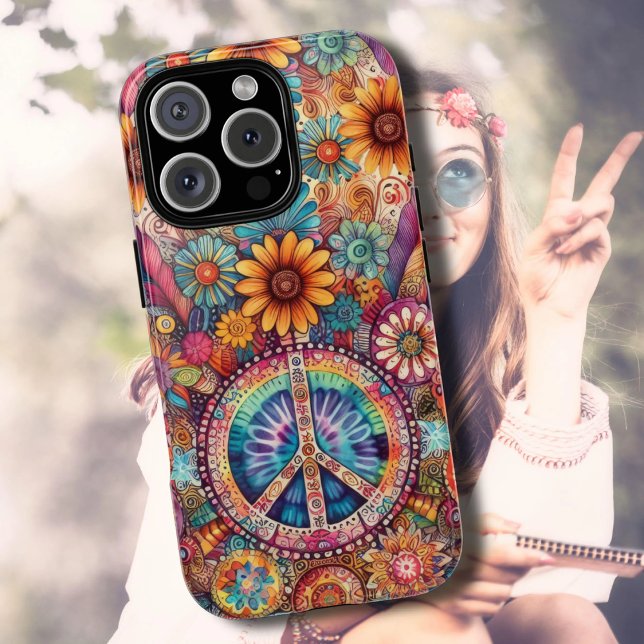 Retro Groovy Peace Sign mit Hippie-Gefärbte Krawat iPhone Hülle (Von Creator hochgeladen)