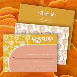 Retro Groovy Peach and Gelb 70er Hochzeit RSVP