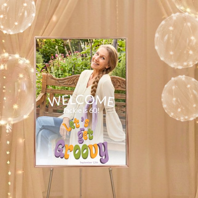 Retro Groovy Photo 60th Birthday Party Poster (Von Creator hochgeladen)
