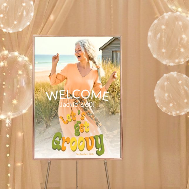 Retro Groovy Photo 60th Birthday Party Poster (Von Creator hochgeladen)