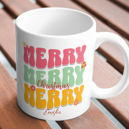 Retro Groovy Pink 1960er Jahre Merry Christmas Boh Tasse
