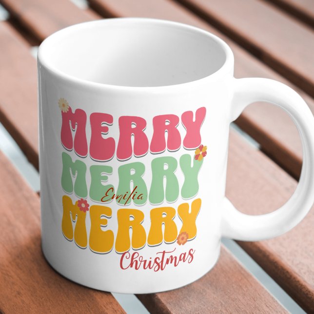 Retro Groovy Pink 1960er Jahre Merry Christmas Boh Tasse (Von Creator hochgeladen)