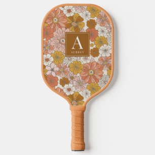 Retro & Groovy Pink Brown Floral Muster Pickleball Schläger