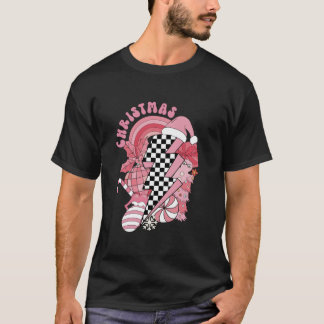 Retro Groovy Pink Christmas Vibes Lightning Checke T-Shirt