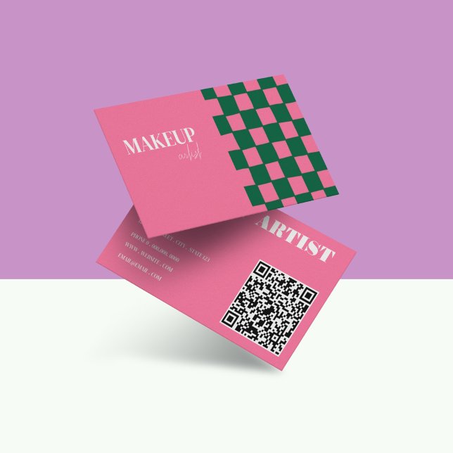 Retro Groovy Pink & Green Abstrakt Makeup Artist Visitenkarte (Von Creator hochgeladen)