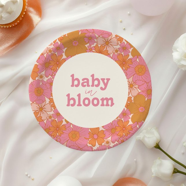 Retro Groovy Pink Hippie Baby in Bloom | Boho Pappteller (Von Creator hochgeladen)