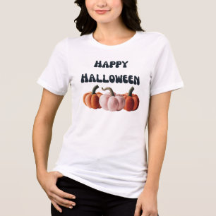 Retro Groovy Pink & Orange Felt Pumpkins Halloween Tri-Blend Shirt