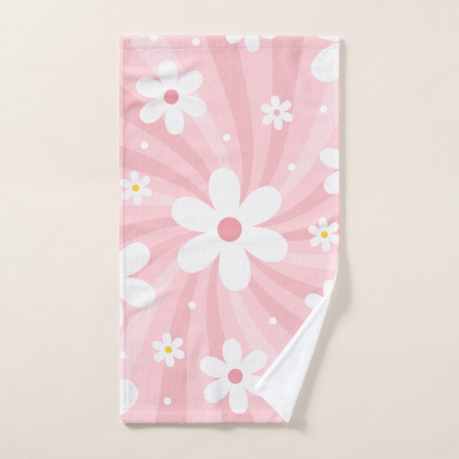 Retro Groovy Pink Sunshine Daisy Floral Hippie Handtuch (Handtuch)
