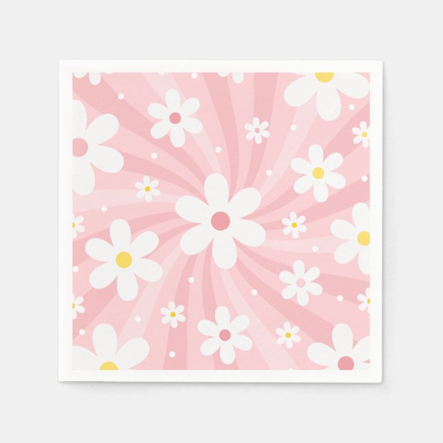 Retro Groovy Pink Sunshine Daisy Floral Hippie Serviette (Vorderseite)