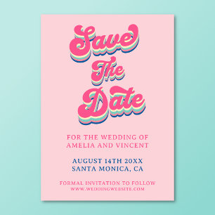 Retro Groovy Pink-Typografie-Hochzeit Save The Date