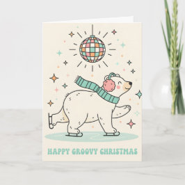 Retro Groovy Polar Bear Merry Christmas Feiertagskarte