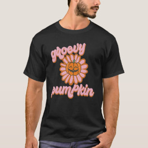 Retro Groovy Pumpkin Halloween Blume Pink T-Shirt