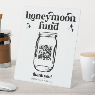 Retro Groovy QR Code Wedding Honeymoon Fund signie Sockelschild
