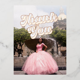 Retro Groovy Quinceañera Vielen Dank Postcard Folien Feiertagspostkarte