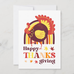 Retro Groovy Rainbow Turkey Fall Erntedank Karte