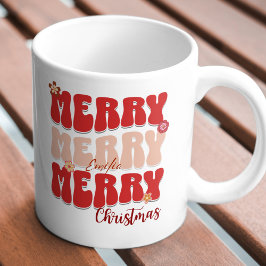 Retro Groovy Red Merry Christmas Boho Name der 196 Tasse