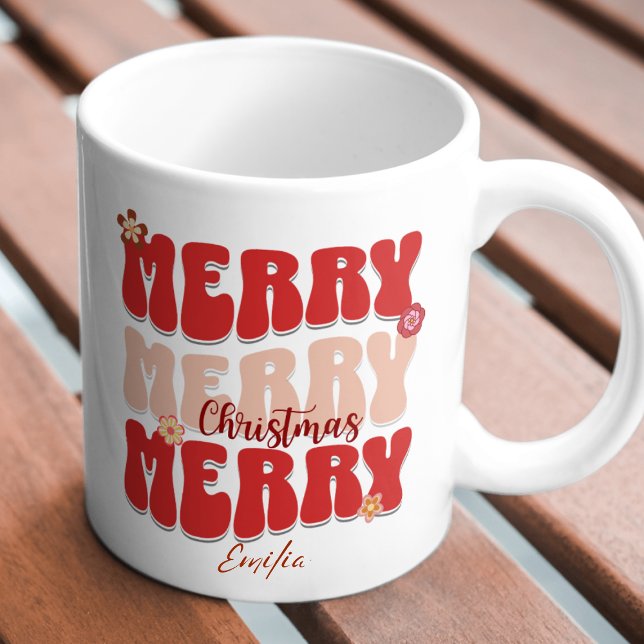 Retro Groovy Red Merry Christmas Boho Name der 196 Tasse (Von Creator hochgeladen)