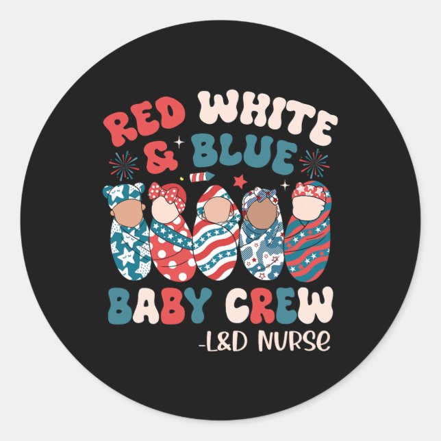 Retro Groovy Red White Blue Runder Aufkleber (Vorderseite)