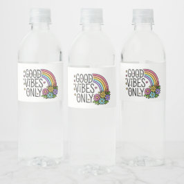 Retro Groovy Regenbogen Gute-Laune-Wasserflasche Wasserflaschenetikett
